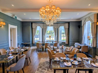De Beauvoir Suite Dining at North Wing Restaurant Elegant De Beauvoir Suite dining room at Downham Hall restaurant in Essex