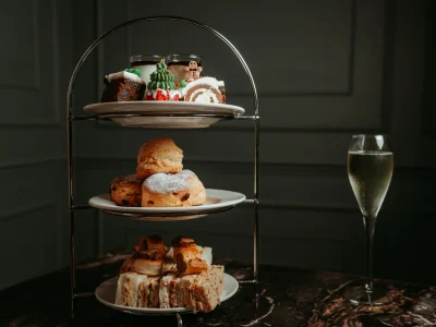 Christmas Afternoon Tea at Downham Hall Essex christmas afternoon tea at Downham Hall Essex with festive cakes scones sandwiches and champagne