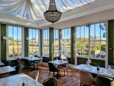 Dining in the Orangery at Downham Hall Orangery restaurant dining with countryside views at Downham Hall Essex